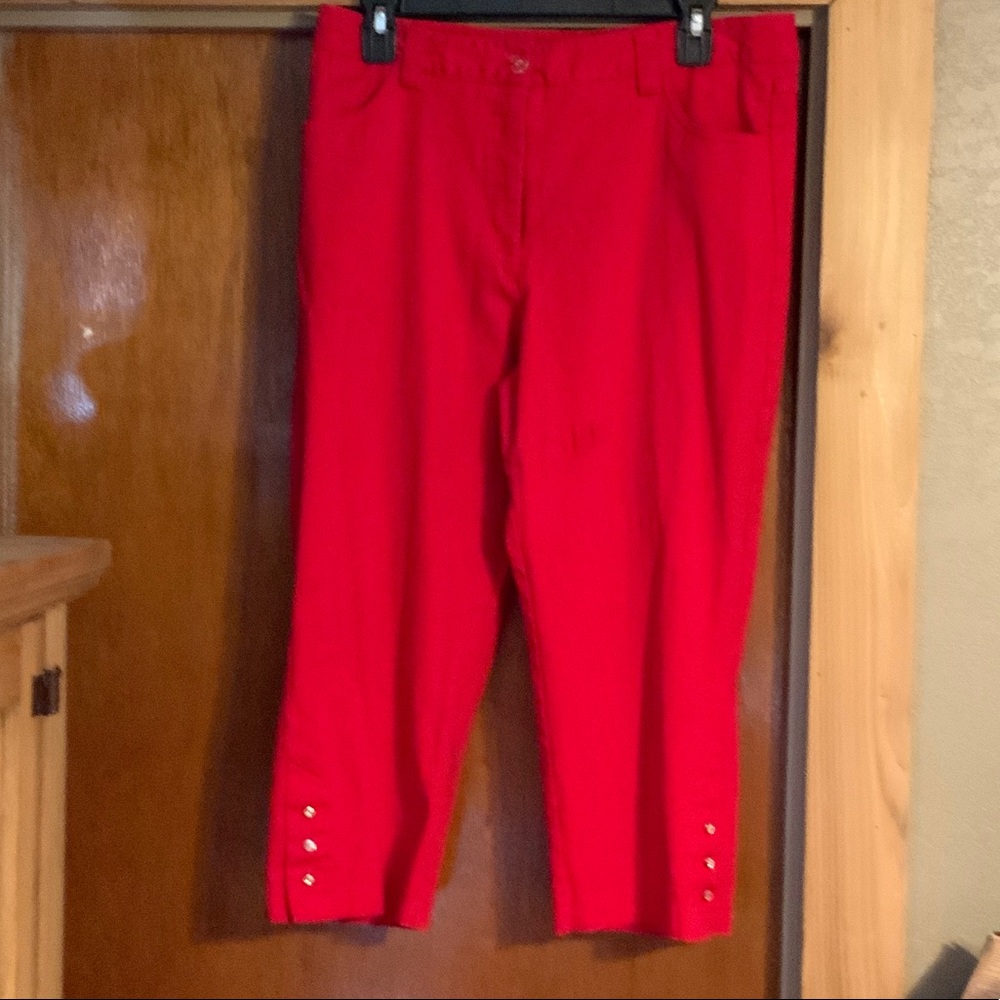 Vibrant Red Cropped Pants with Button Detail